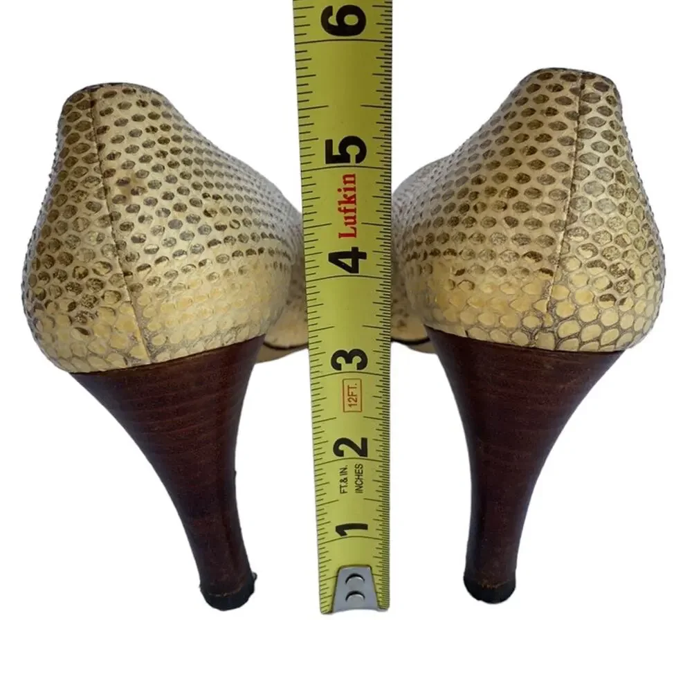 Vintage Gucci Tan Snakeskin Snip Toe Slip On Classic Heeled Pumps Size 9B - Picture 6 of 10